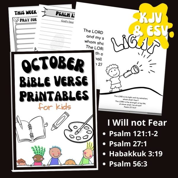 October when I am afraid Bible verse printables for kids