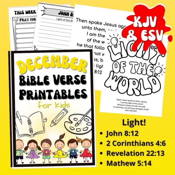 December Bible verse printables for kids God's Light