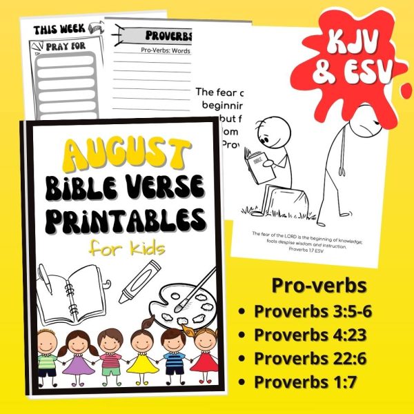 August Bible verse printables for kids in Proverbs